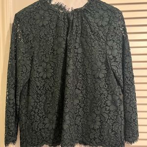 Joie long sleeve lace mock neck. Forrest green. Xs. Buttons down back